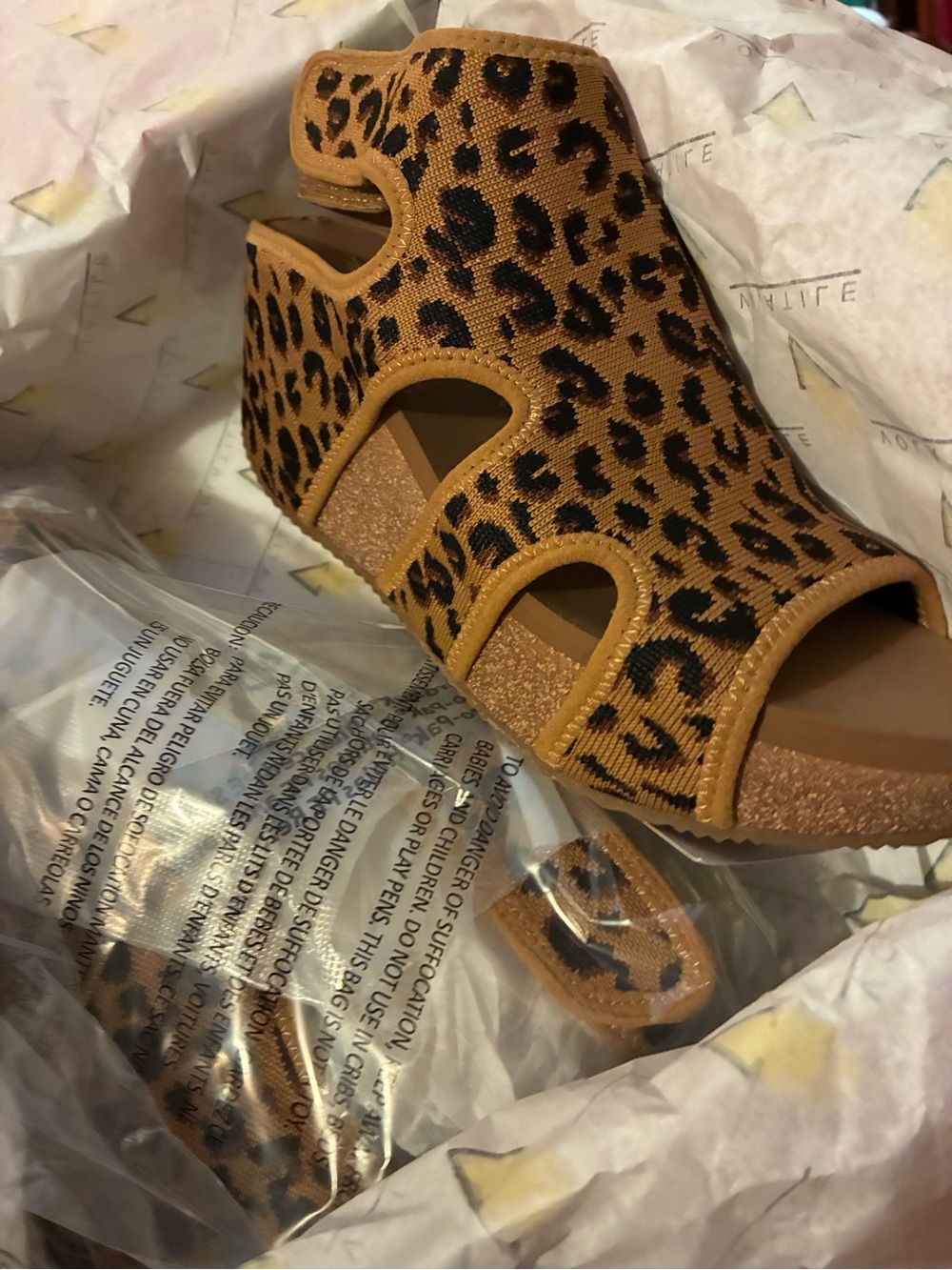 Volatile Leopard Knit Sandal with Cork Heel